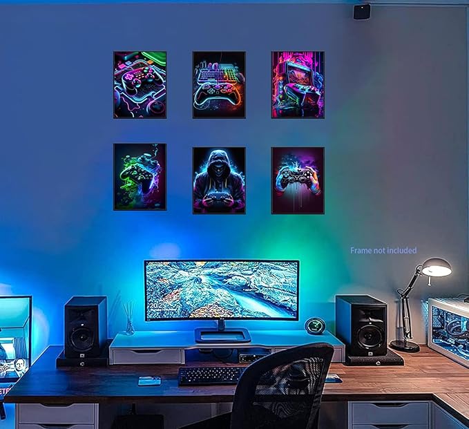 Ucninvd Game Posters Wall Art Set of 9, Neon Gaming Wall Decor Game Room Decor Paintings, Video Gamer Accessories Canvas Picture Prints for Boys Gamer Teen Room Bedroom Decor 8x10In Unframed
