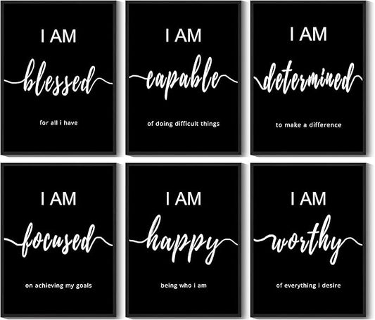KUVIOKE Inspirational Wall Decor Motivational Quotes Framed Wall Art Encouraging Office Affirmations Sayings for Kids Classroom Bedroom Living Room Ready to Hang Set of 6, 11x14in (Black Framed)