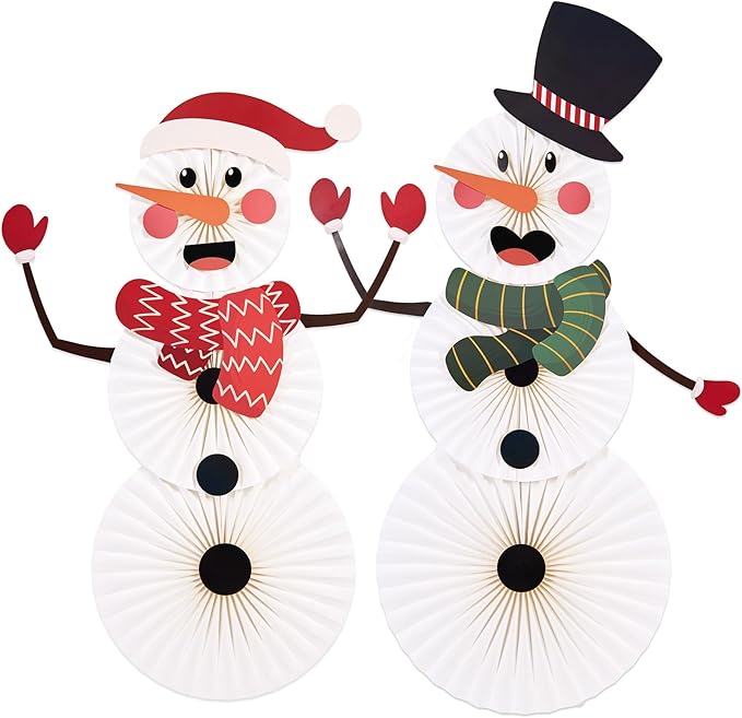 Christmas Hanging Paper Fans Decoration Classroom Christmas Decorations Xmas Bulletin Board Decorations with Fun Snowman for Xmas Holiday Winter Backdrops Wall Party Supply