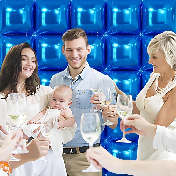 NISOCY 25PCS Blue Square Foil Balloons Wall Backdrop Double Sided Dark Blue Balloons Tunnel Arch Kit for Birthday Baby Shower Graduation Wedding Anniversary Party Decoration