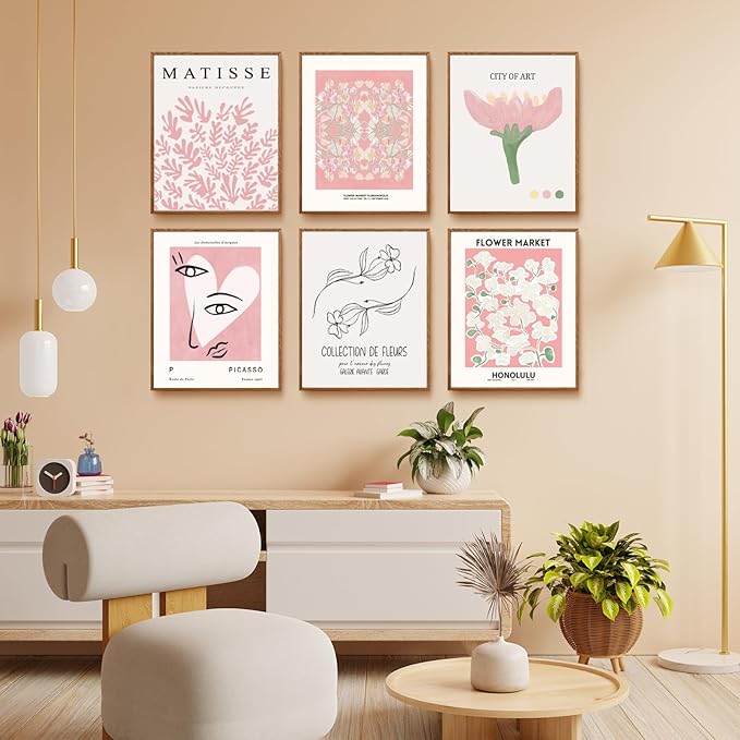 QIAOMICS Pink Flower Market Wall Art Prints,Cute Matisse Wall Decor Aesthetic,Colorful Exhibition Posters Wall Decor Posters for Bedroom,Dorm (8"×10" Unframed)