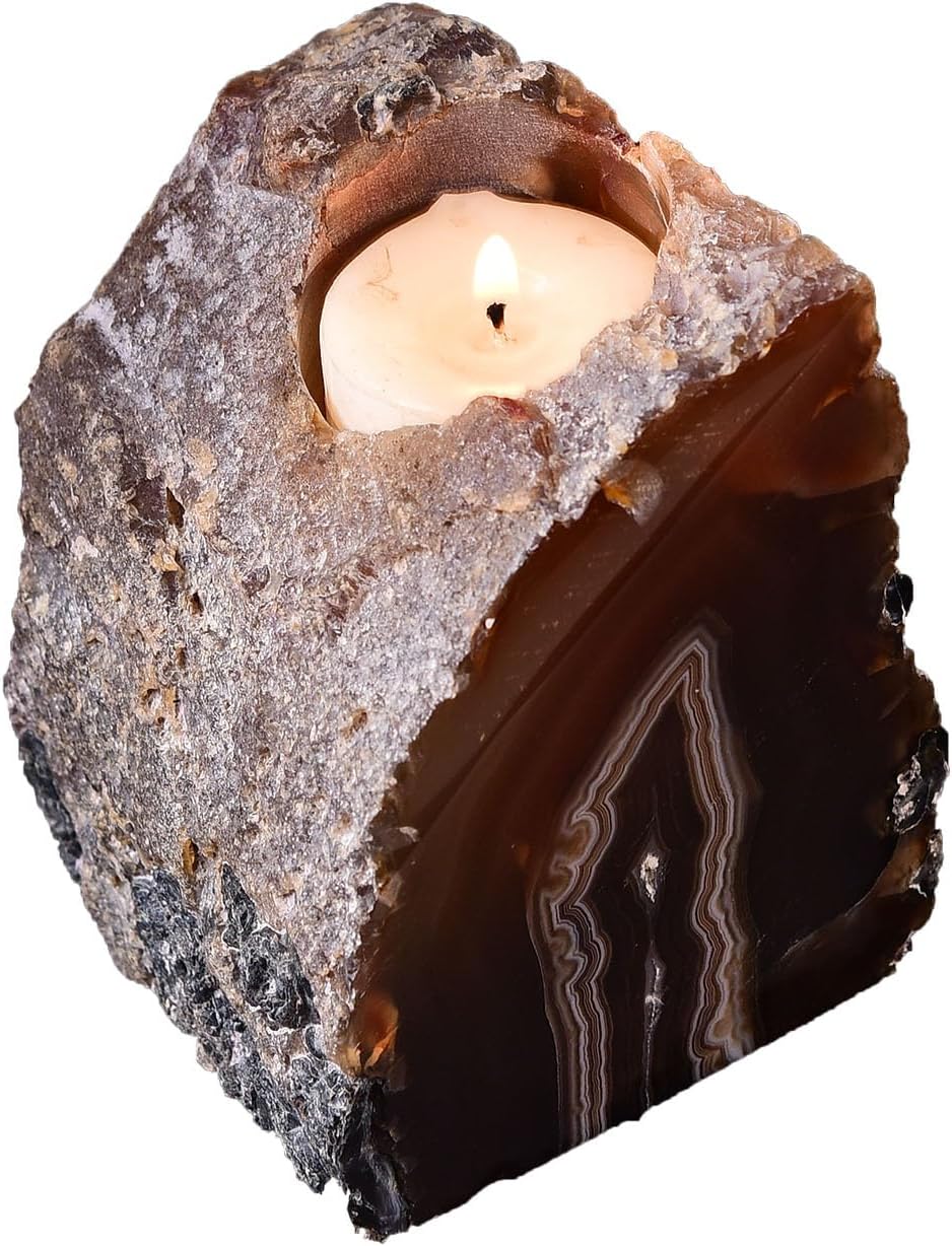 AMOYSTONE Large Raw Agate Altar Stand 2-2.5lb | Ritual Centerpiece Spiritual Meditation Base | Witchcraft Ceremonial Holder | Brazilian Agate | Heavy Duty Natural Stone | Collector's Gift