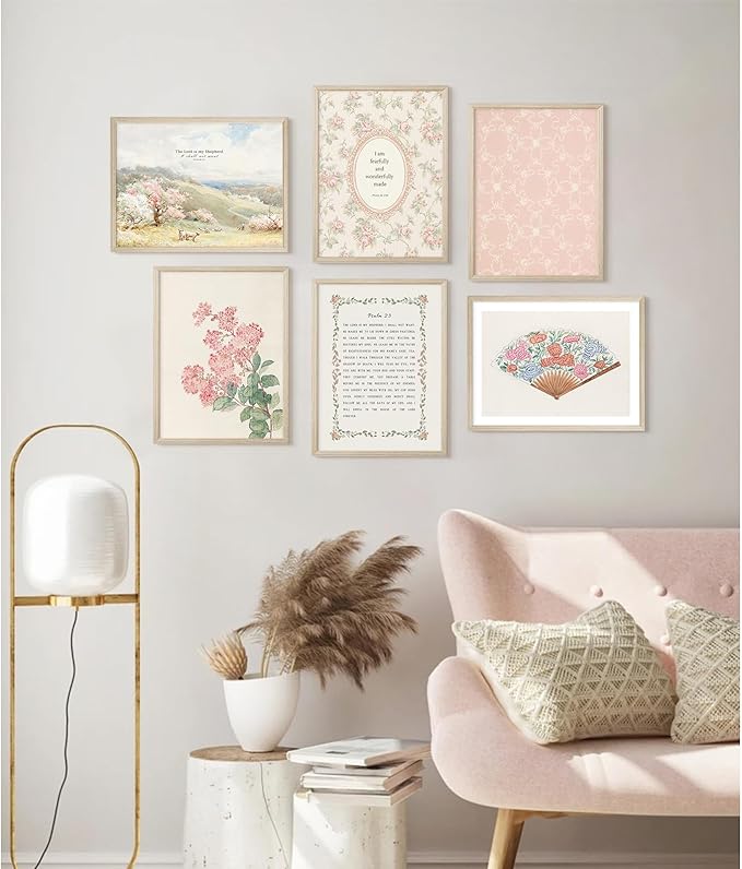 Christian Nursery Wall Art Bible Verse Canvas Wall Decor Girl Floral Wall Art Aesthetic Scripture Picture Jesus Religious Poster Pink Flower Prints Vintage Artwork for Bedroom 12x16x6 Inch Wood Framed
