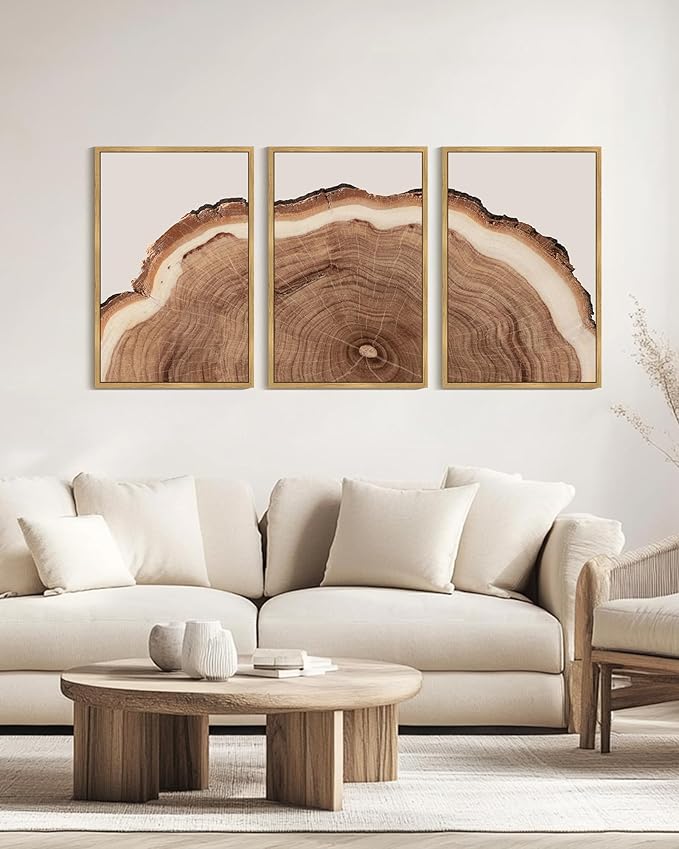 Drsoum Vintage Retro Tree Rings Wood Framed Wall Art Wood Stump Prints Modern Nature Rustic Artwork Bedroom Living Room Ready to Hang 24x36in Natural Framed