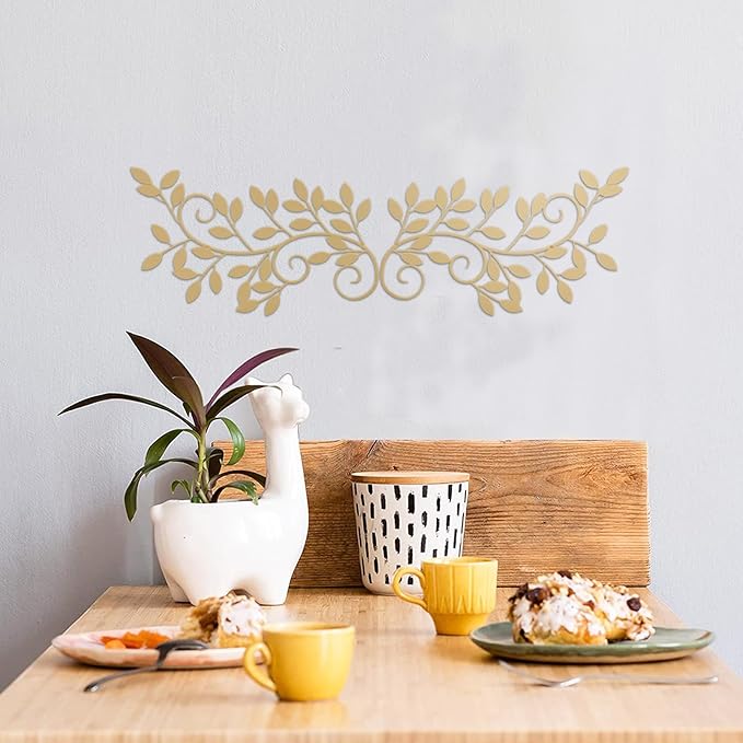 ESTART 2 Pieces Metal Tree Leaf Wall Decor Vine Olive Branch Leaf Wall Art Wrought Iron Scroll Sculptures for Above the Bed, Living Room, Bedroom, Hallway, Indoor and Outdoor Decoration (Gold)