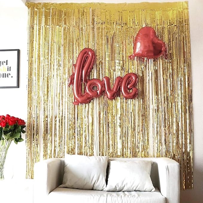 Gold Fringe Backdrop, 3 Pack Gold Foil Curtains, Party Streamers for Birthday, Wedding, Bachelorette Party Decor, Disco Party Decor