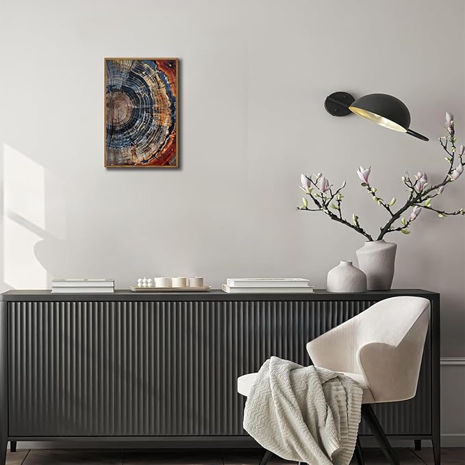 IBHJSART Framed Tree Ring Canvas Wall Art Vintage Colorful Wood Stump Painting Prints Modern Minimalist Pictures Neutral Nature Rustic Farmhouse Decor Living Room Bedroom Bathroom Office