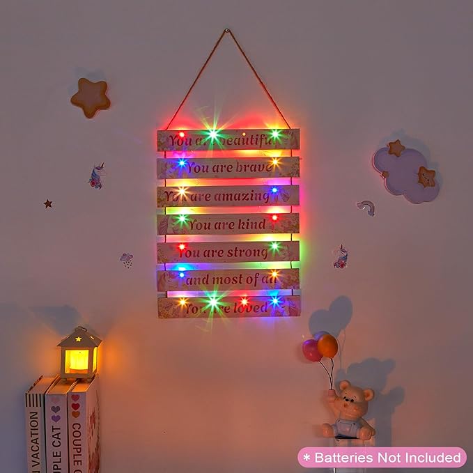 FIOBEE Girls Room Décor for Teen Girls Boys with LED Light Wall Decor for Bedroom Motivational Inspirational Wall Art Girl Room Decoration for Kids Studyroom, 8 Kinds of Lights, Pink Unicorn