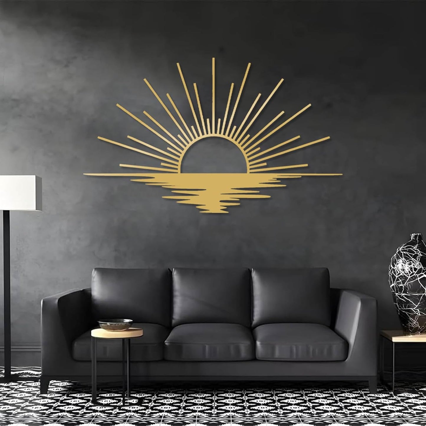 Sunrise Metal Wall Art, Metal Sun Wall Decor, Sun Outdoor Wall Art, Abstract Sunrise Wall Decor, Boho Home Hanging, Living Room Wall Hanging (Black, 24"x14"/60x36cm)