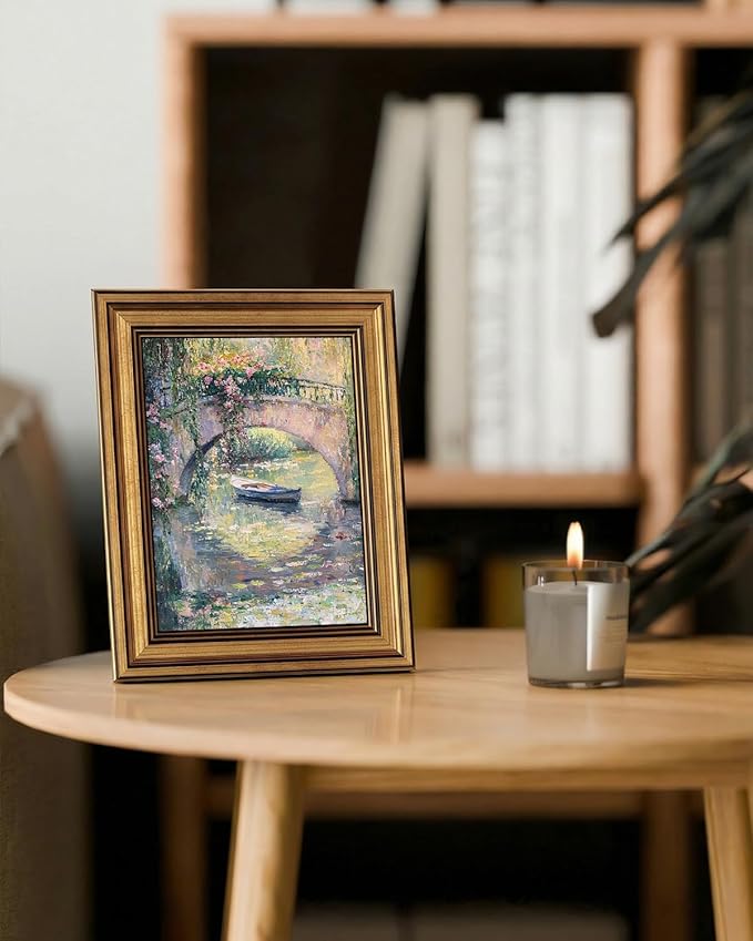 InSimSea Gold Framed Canvas Wall Art, Vintage Country Decor, Monet Bridge Pastel Oil Paintings Farmhouse Decor Aesthetic, Small Countryside Prints for Bedroom Living Room Shelf Gift, 8x10inch