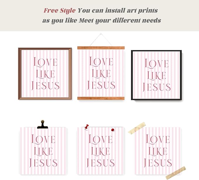 LARTSFRO Coquette Pink Bow Jesus Wall Art Decor Posters, Light Pink Bow Christian Room Bedroom Bathroom Dorm Wall Art Decor Aesthetic for Teen Girls College Gifts, Inspirational Bible Verses Bow Wall Decor, 10x10 Inch Set of 4 Bow Pictures (UNFRAMED)