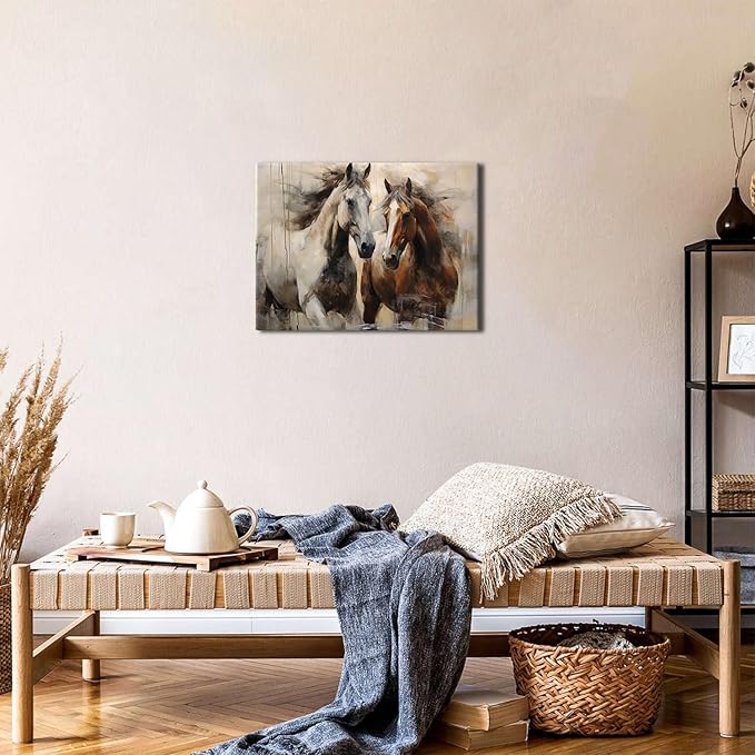 Retro Horse Decor Horse Pictures Wall Decor Horses Wall Art Western Cowboy Canvas Prints Rustic Farmhouse Horses Painting Poster Wild Animal Canvas Artwork for Living Room Office Home Decoration 12x16"