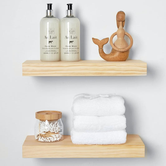 Homeforia Wood Floating Shelf 16 inch, High End Solid Natural Wood 16inch Floating Shelves for Wall Mounted, Unfinished Wooden Small Floating Shelves, Heavy Duty Bracket, 16 X 6.5 X 1.75 in, Set of 4