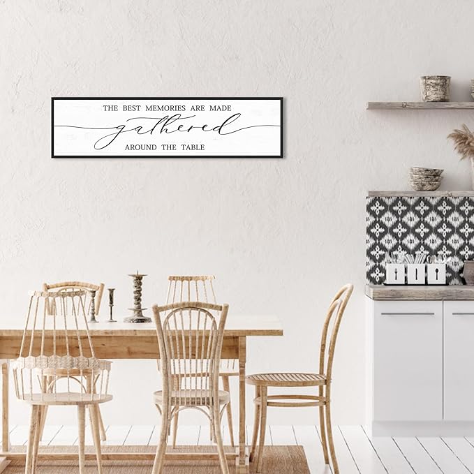The Best Memories Are Made Gathered Around The Table Sign Wall Decor: Farmhouse Kitchen Signs Modern Dining Room Wall Decor Rustic Kitchen Wall Art Framed Large Hanging Wall Plaques 12"X40"