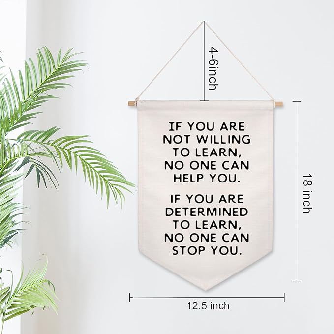 Determined To Learn Wall Hanging Banner Classroom Wall Decor Motivational Wall Art If You Are Not Willing To Learn No One Can Help You Positive Quotes School Pennant Flag