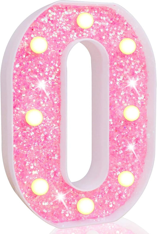 Pooqla LED Marquee Letter Lights, Pink Glitter Light Up Letters Alphabet Sign Battery Powered Night Light, Birthday Party Wedding Girls Gifts, Christmas Room Dorm Bedroom Decoration, Pink Letter O
