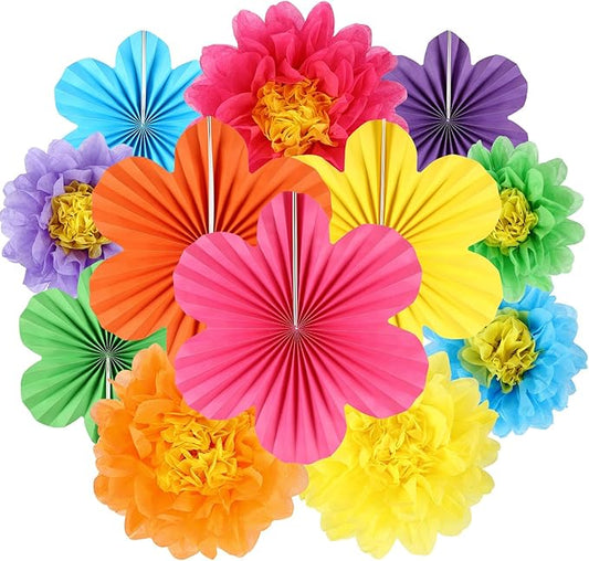 BestoFun 12PCS Tissue Paper Flower Fans for Mexican Party Decorations – Colorful Fiesta Decor for Cinco de Mayo, Birthday, Wedding, Baby Shower, Holiday Parties