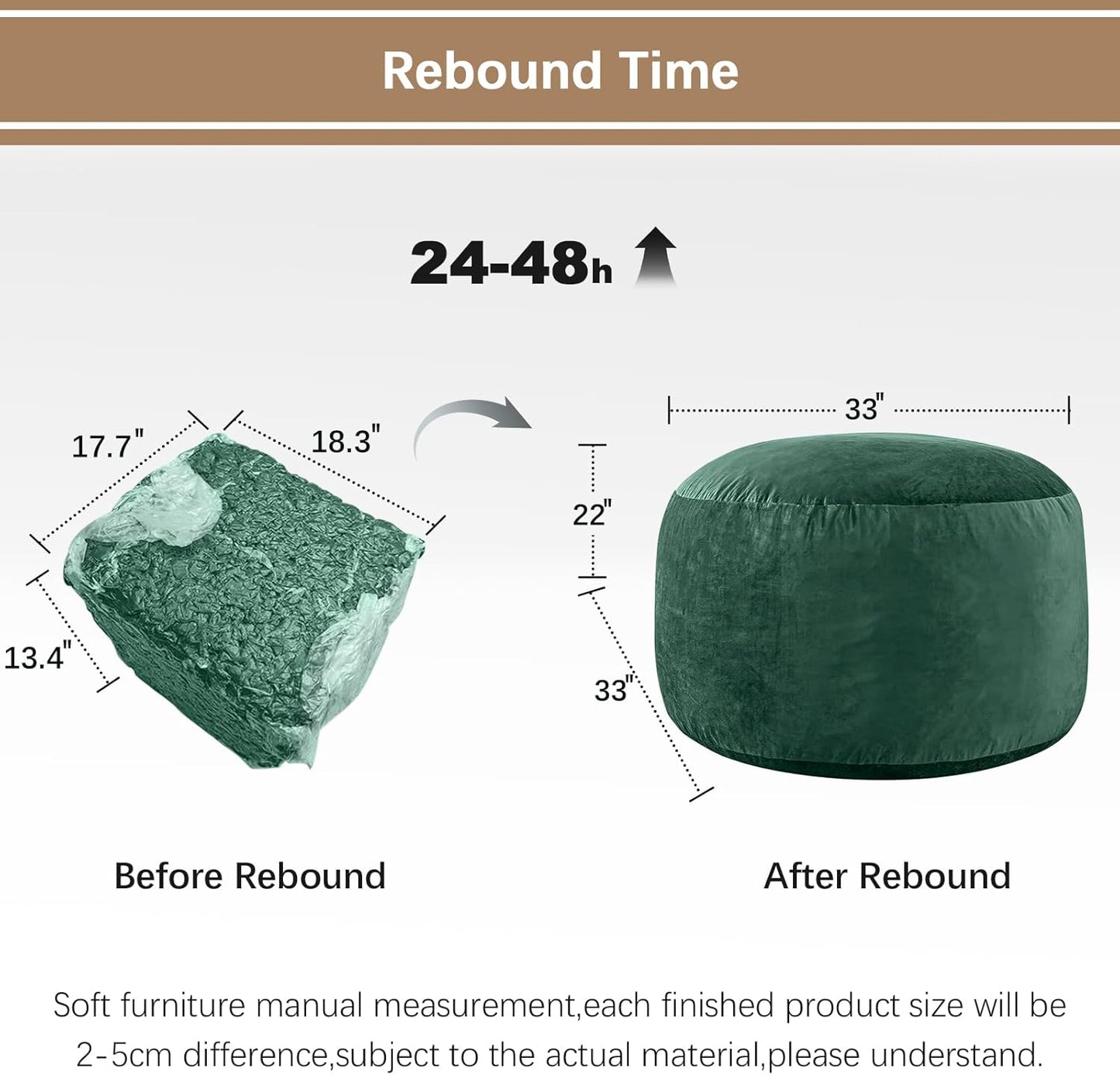 Bean Bag Chairs for Adults - Memory Foam Furniture BeanBag Chair - Kids/Teens Sofa with Soft Micro Fiber Cover - Round Fluffy Couch for Living Room Bedroom College Dorm - 3 ft, Green