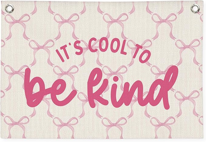 Kids Room Decor,Coquette Pink Bow Canvas Wall Hanging,Modern Toddler Kids Room Decor,Pennant Wall Flag for Girls Bedroom,Playroom Nursery 30x20 Inch
