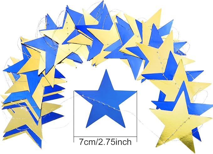Patelai Glitter Star Garland Banner 2026 Graduation Decor 130 Feet Star Hanging Banner Twinkle Backdrop for Party Birthday Classroom Wedding Supplies(Blue, Gold)