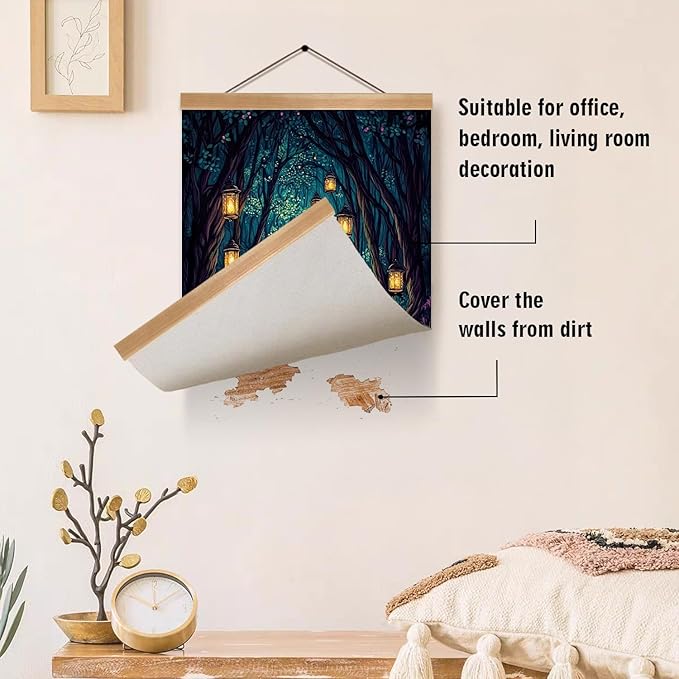 Fantasy Forest Canvas Wall Art Decor,Magic Forest Scene Poster,Enchanting Whimsical Art Print for Magic Lovers, Fairy Wonderland Dark Night Fireflies River Poster for Bedrooms&Living Rooms (Fantasy)