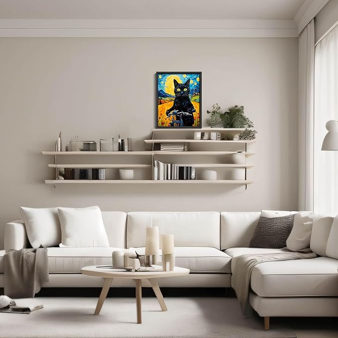 Hamduker Van Gogh Wall Art Cat Poster Starry Night Funny Bathroom Vintage Wall Art Posters for Room Kids Bedroom Living Room Home Aesthetic (Size: 8''x10''x1pcs)