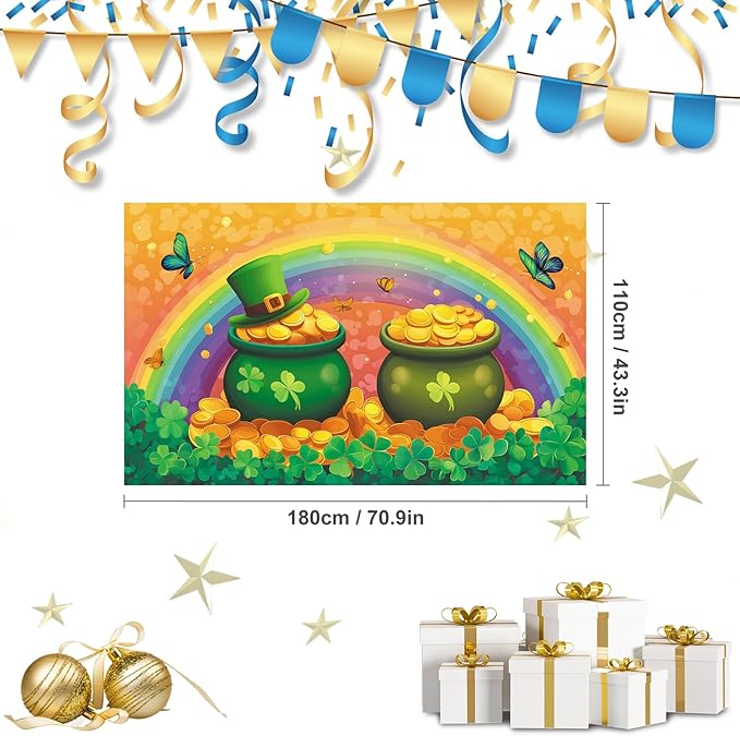 St Patricks Day Banner Backdrop 71"x43" St Patrick's Day Decorations Shamrocks Happy St. Patrick's Day Holiday Backdrop for Indoor Outdoor Party