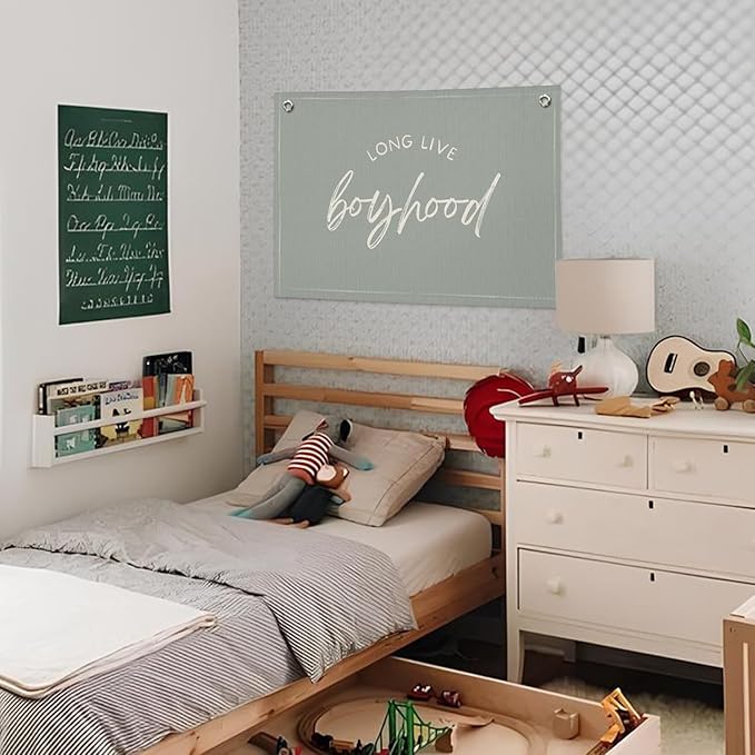 Long Live Boyhood Banner - Boys & Toddler Boy Room Decor - Linen Canvas Wall Hanging Flag