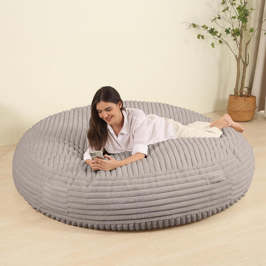 Memory Foam Bean Bag Chair, Bean Bag Bed with Fluffy Removable Cover, for Living Room Bedroom, 6FT Grey