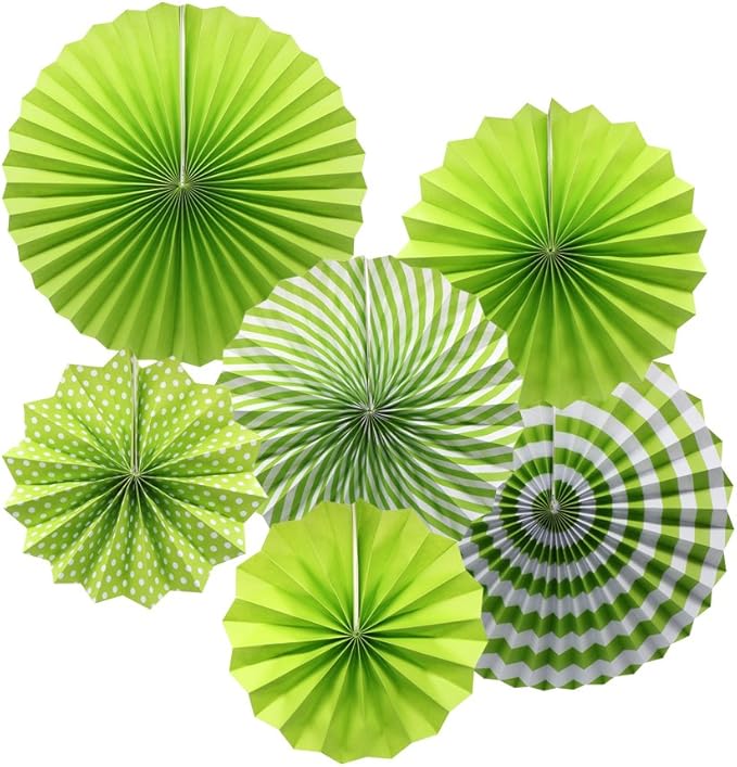 ADLKGG Party Hanging Paper Fans Set, Green Round Pattern Paper Garlands Decoration for St Patrick's Day Party Decorations Graduation Birthday Wedding Events Accessories, Set of 6