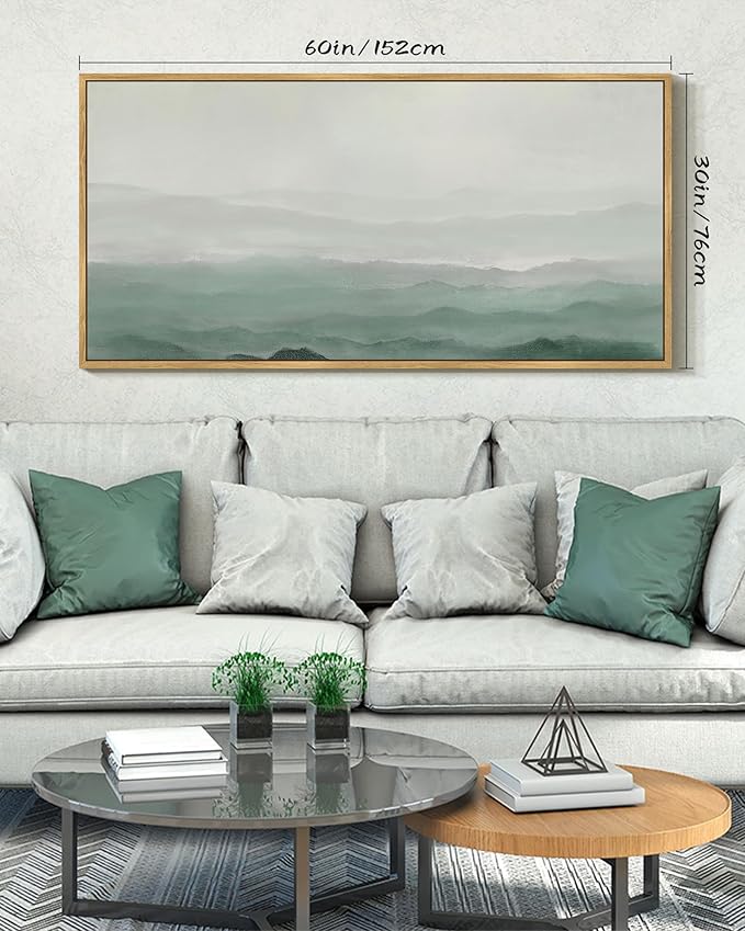 SHENIFY Vintage Landscape Framed Wall Art Foggy Mountain Farmhouse Decor Retro Wilderness Illustrations Decorative for Hallway Bedroom Living Room Dining Room - 30x60in Natural Framed
