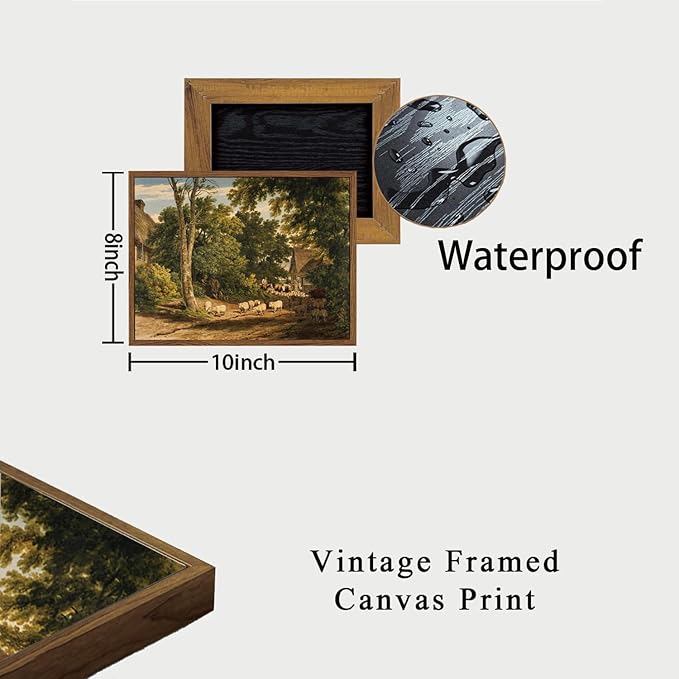 OIQArtOIQ Vintage Framed Wall Art Rural Farm Scene Canvas Art Prints Countryside Landscape Pictures Wall Decor Modern Rustic Farmhouse Paintings Artwork For Bedroom Bathroom Office Living Room