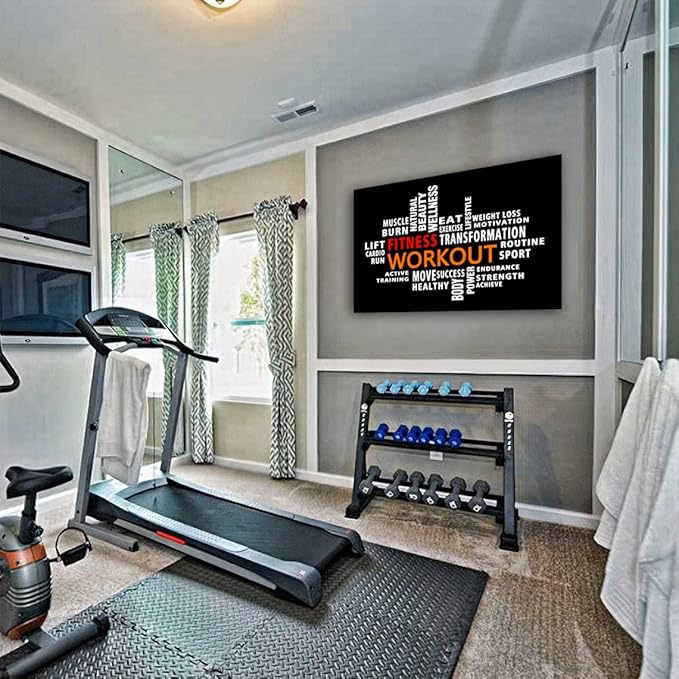 Workout Word Cloud Canvas Wall art, Exercise Workout Gym Wall art, Crossfit Fitness Inspirational Quotes Poster, Sports Motivational Print Wall Art, Home Gym Training Club Decor Framed Ready to Hang