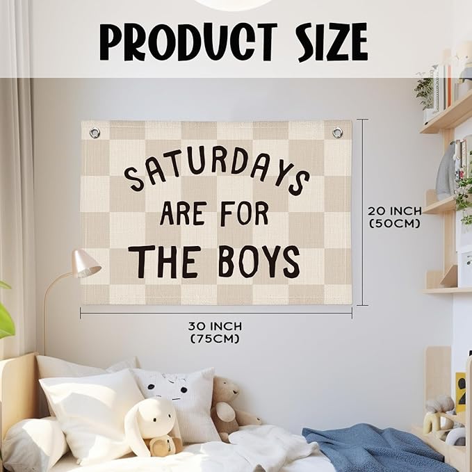 Boys Banner Flags for Bedroom, Linen Canvas Banner Wall Hanging Flag Decor for Boy Room Playroom Dorm