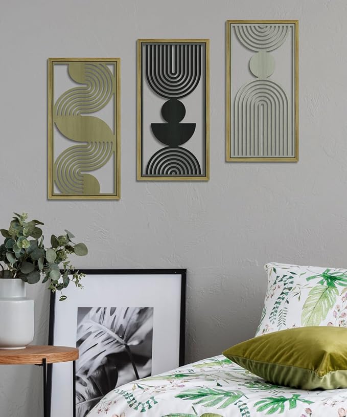 Putuo Decor Modern Minimalist Wall Decor Set of 3, Black Brown Gray MDF Cut-Out Geometric Line Panels, Abstract Vertical Art for Living Room Bedroom Office Wall Art