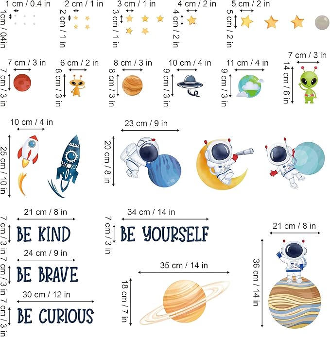 wondever Planets Outer Space Wall Stickers Be Kind Be Brave Inspirational Quote Astronaut Peel and Stick Wall Art Decals for Baby Nursery Kids Bedroom Playroom