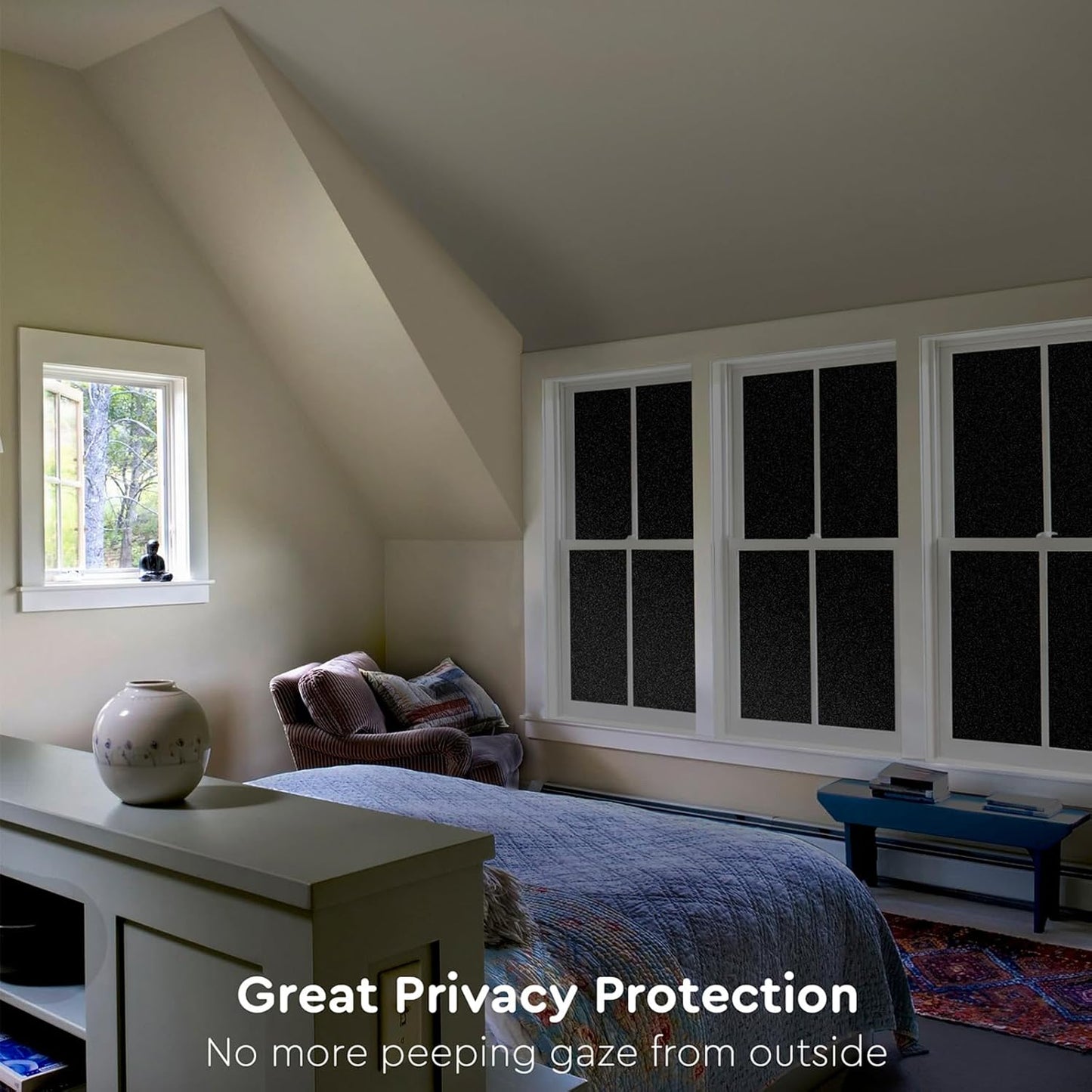 Kromapolis Blackout Window Privacy Film Total Light Blocking Room Darkening Window Covering, Removable Static Cling Frosted Glass Tint, Non-Adhesive, Black 35.4'' x 157.4''