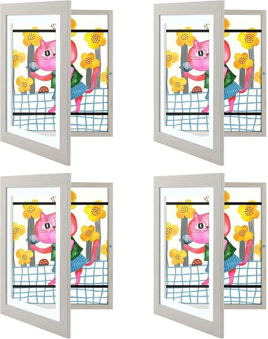 Golden State Art, 10x12.5 Kids Art Frames, Front-Opening Picture Frame Great for Kids Drawings, Artworks, Children Art Projects, Schoolwork, Home or Office (Grey Set of 4)