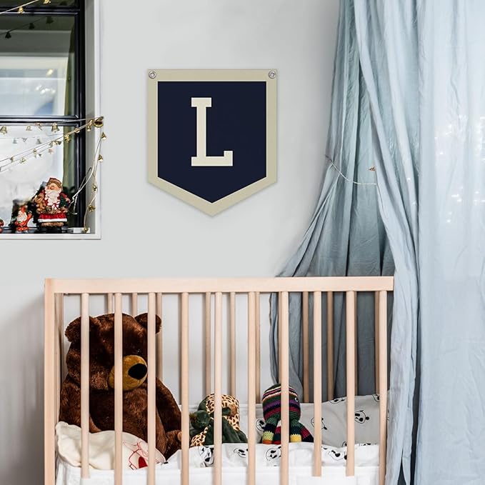 Lacama Toddler Boys Room Decor Name Pennant Flag,Vintage Name Pennant Flag Banner, Baby Boy Nursery Wall Art for Toddler Bedroom Playroom Kidsroom，Baby Boy Gifts，Initial Monogram L 12x14 in