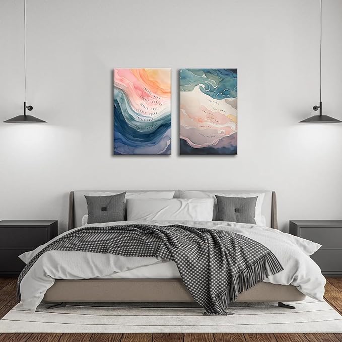 2Pcs framed Mental Health Poster Inhale Exhale Meditation Vintage Abstract Watercolor Canvas Prints Wall Art for Therapy Office Calming Corner Wall Decor 12x16 in