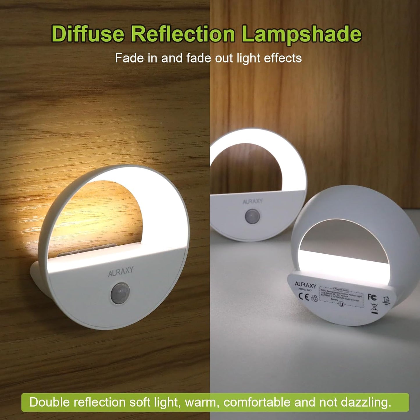 Rechargeable Motion Sensor Night Light, Battery Night Lights LED Cool White Magnetic Stick-on Motion Sensored Hallway Light, with Dusk to Dawn Sensor for Stair, Wall, Bedroom, Bathroom(3 Pack)