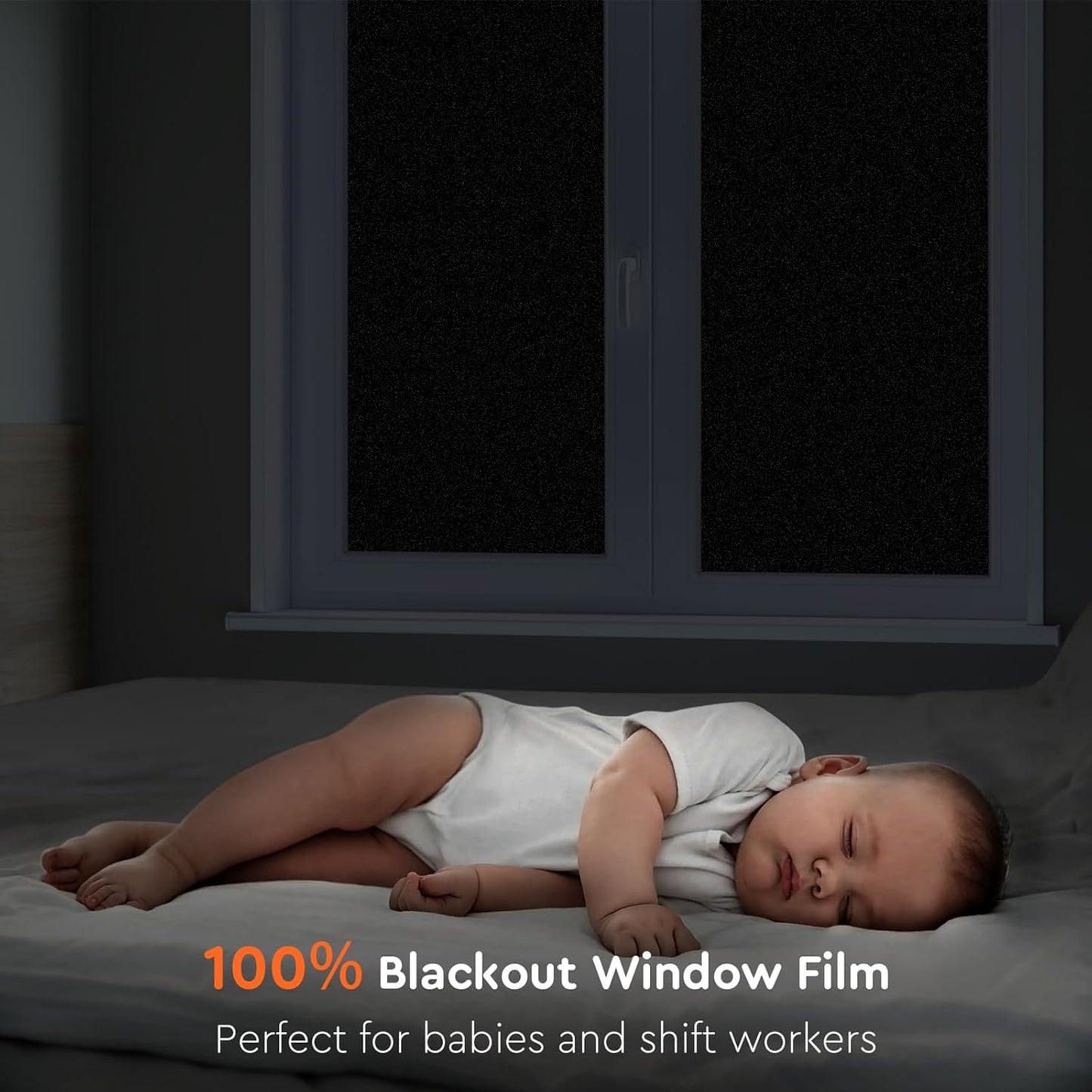 Kromapolis Blackout Window Privacy Film Total Light Blocking Room Darkening Window Covering, Removable Static Cling Frosted Glass Tint, Non-Adhesive, Black 35.4'' x 314.9''