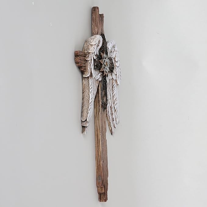 BC Home Decor Angel Wings Crosses Wall Décor, Rustic Decor Style, Decoration Gifts for Women, 12 inches H,Hand Painted by Buildclassic