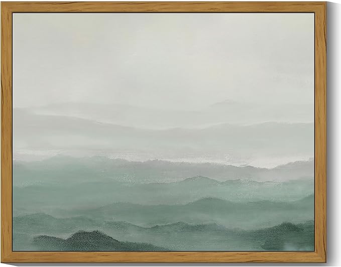 SHENIFY Vintage Landscape Framed Wall Art Foggy Mountain Farmhouse Decor Retro Wilderness Illustrations Decorative for Kitchen Living Room Bedroom Bathroom - 8x10in Natural Framed
