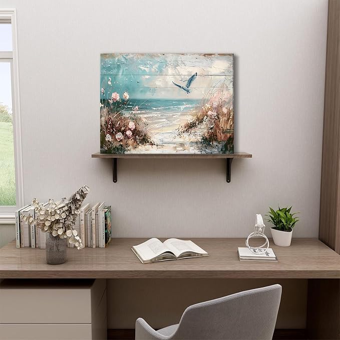 Beach Wall Art Coastal Bathroom Decor Nature Ocean Landscape Pictures Nautical Seagull Seaside Flowers Canvas Prints Vintage Modern Seascape Artwork for Bedroom Living Room Home Decoration 12x16"