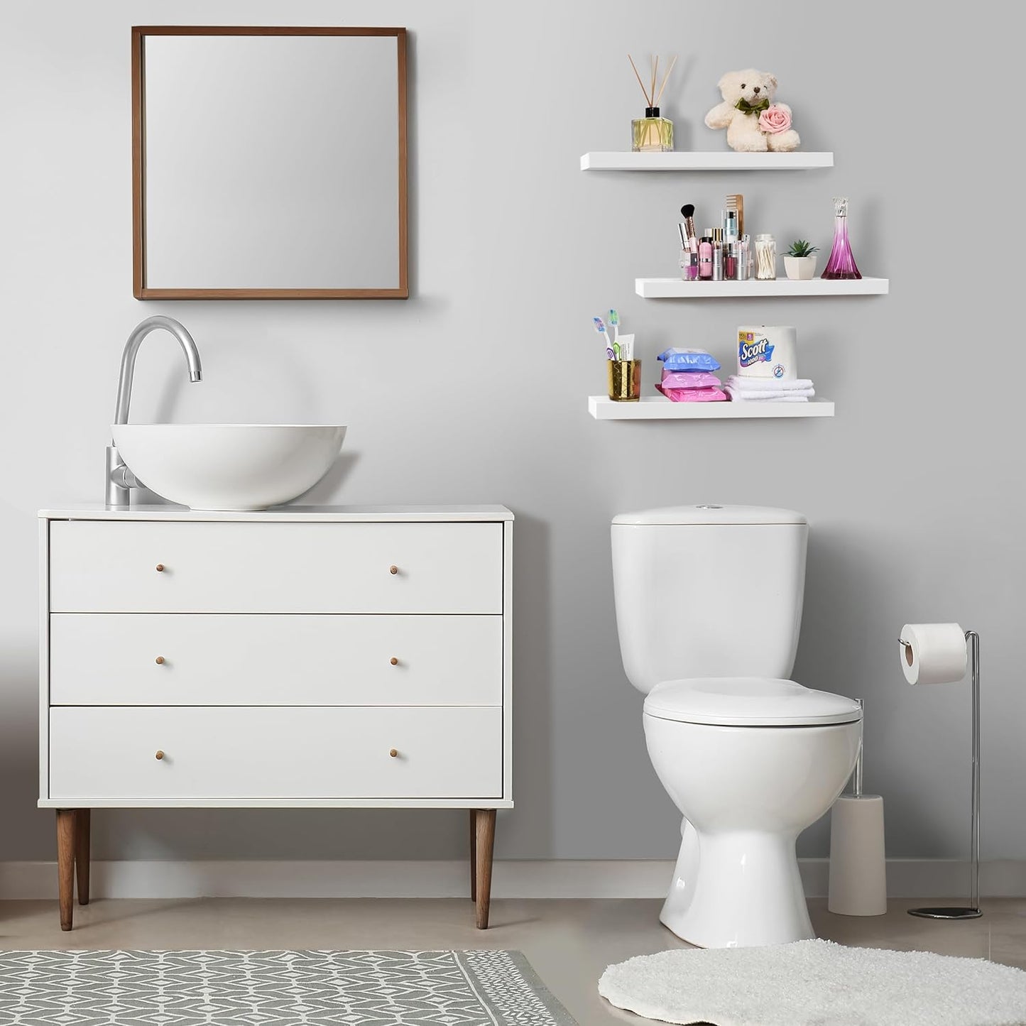 Sorbus Floating Shelves for Wall - 24" Bathroom Shelves, Wall Decor for Bedroom, Kitchen, Living Room, Home Decor & Book Storage - Mounted Floating Shelf with Invisible Brackets (White, 2 Pack)