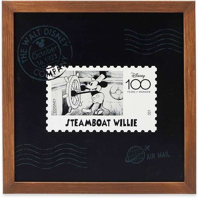 Disney Steamboat Willie Stamp Framed Wood Wall Decor - Vintage Steamboat Willie Wall Art