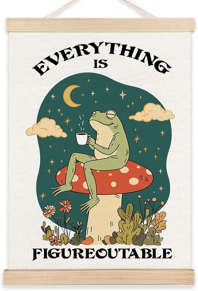 Everything is Figureoutable Inspirational Wall Decor, Rustic Cottagecore Frog Positive Affirmations Canvas Prints Wall Decor for Bedroom Living Room Home, 16x24 Inch