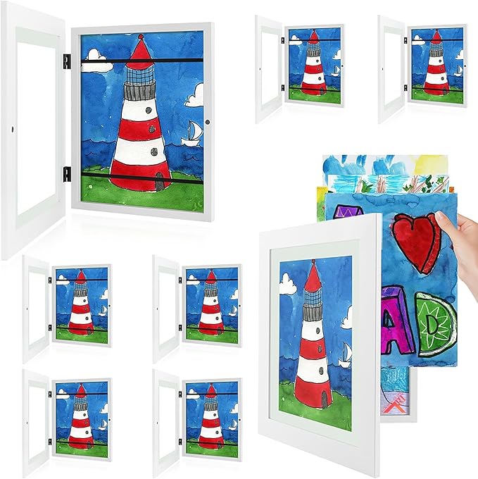 Golden State Art, 8.5x11 Kids Art Frames, Front-Opening Picture Frame Great for Kids Drawings, Artworks, Children Art Projects, Schoolwork, Home or Office (White, Set of 8)