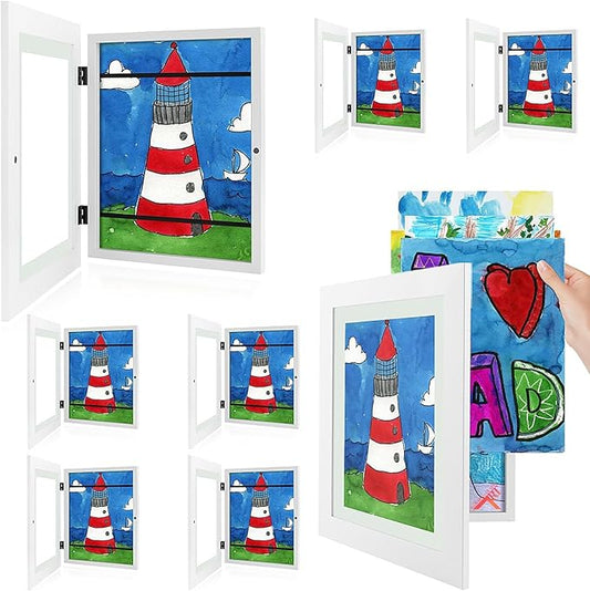 Golden State Art, 8.5x11 Kids Art Frames, Front-Opening Picture Frame Great for Kids Drawings, Artworks, Children Art Projects, Schoolwork, Home or Office (White, Set of 8)